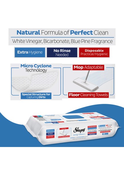 Easy Clean Mop Wipes | Bleach & Blue Pine | 4x Large | 8-Layer | 100 Sheets | 50X2 Pack