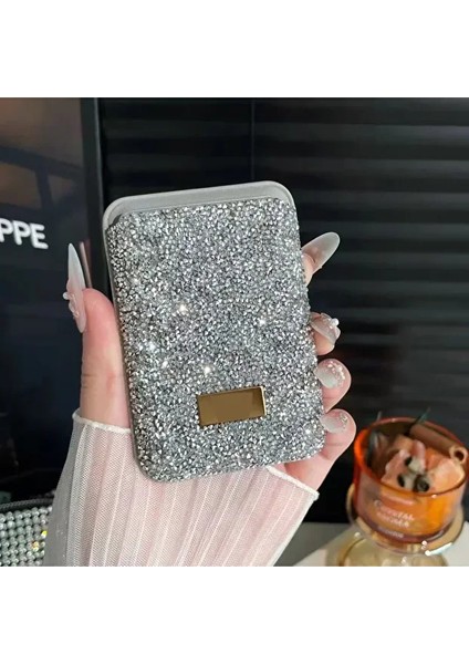 Iphone Uyumlu Magsafe Cüzdan Kartlık 17/16/15/14/13/12/11 Serisi ile Uyumlu Magsafe Özellikli Taşlı Işıltılı Lüx Kartlık Siyah