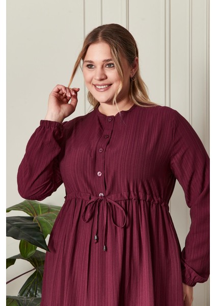 Kadın Büyük Beden Gofre Kumaş Elbise