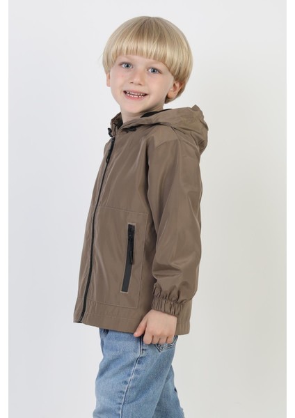 Erkek Çocuk Kapüşonlu Cepli Astarlı Mevsimlik Yağmurluk
