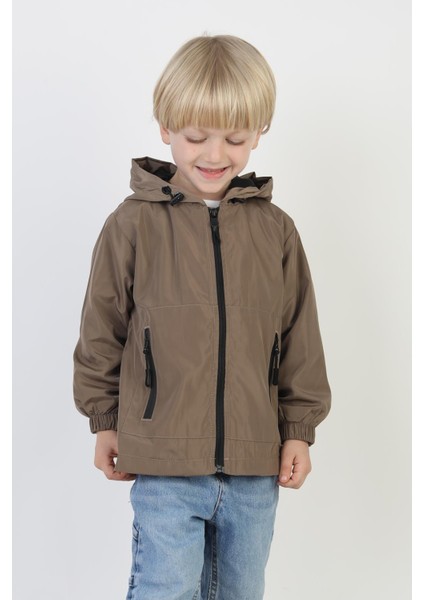 Erkek Çocuk Kapüşonlu Cepli Astarlı Mevsimlik Yağmurluk