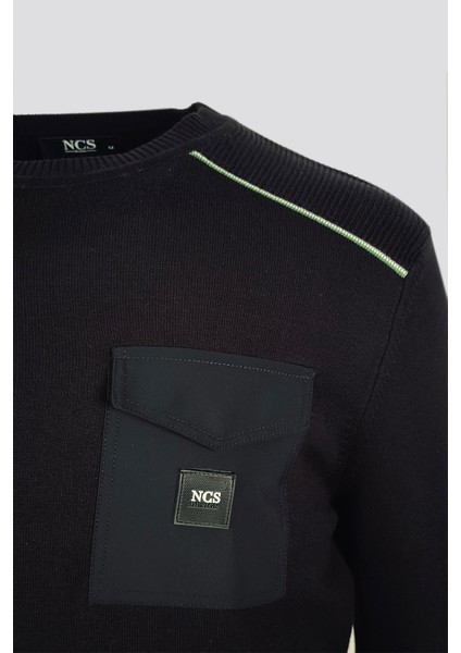 Erkek Triko Bisiklet Yaka Cep Detaylı Siyah 3753 fiyatları