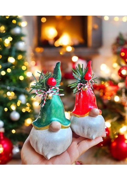 El Yapımı Yeni Yıl Hediyesi ve Dekoratif Yılbaşı Süsü El Boyama Şans Cücesi Biblosu