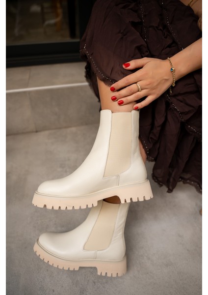 Audrey Ekru Lastikli Hakiki Deri Bot fiyatları