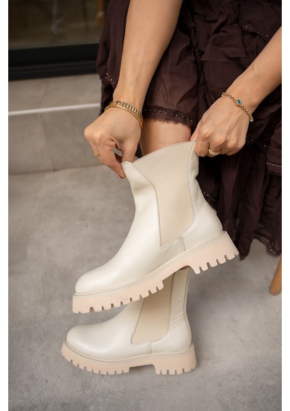 Audrey Ekru Lastikli Hakiki Deri Bot modelleri