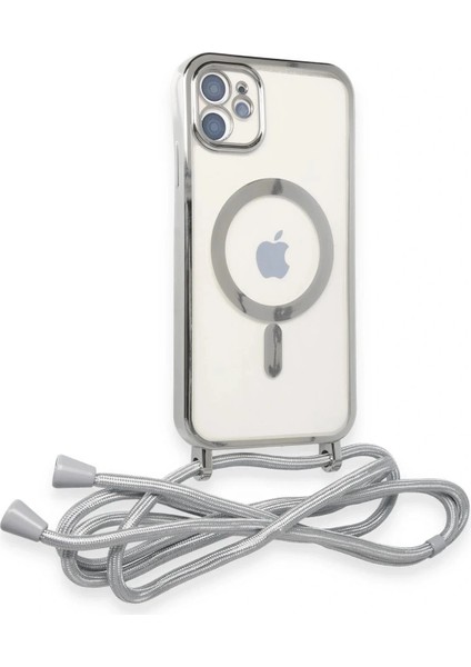 iPhone 11 Kılıf Divo Lazer Askılı Magsafe Kapak - Gümüş fiyatları