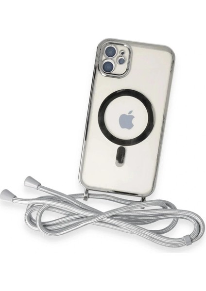 iPhone 11 Kılıf Divo Lazer Askılı Magsafe Kapak - Gümüş modelleri