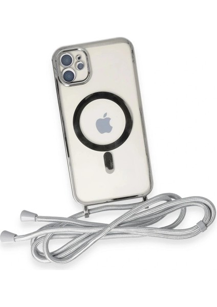 iPhone 11 Kılıf Divo Lazer Askılı Magsafe Kapak - Gümüş fırsatları