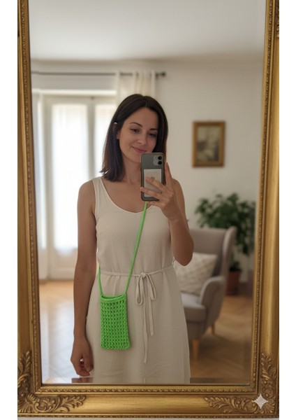 El Yapımı Yeşil Örgü Telefon Çantası, Handmade Tasarım Çanta-El Örgüsü Kadın Mini Çanta 18*10
