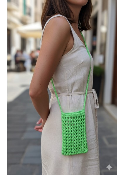 El Yapımı Yeşil Örgü Telefon Çantası, Handmade Tasarım Çanta-El Örgüsü Kadın Mini Çanta 18*10 modelleri
