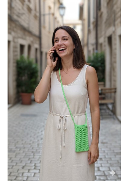El Yapımı Yeşil Örgü Telefon Çantası, Handmade Tasarım Çanta-El Örgüsü Kadın Mini Çanta 18*10 fırsatları