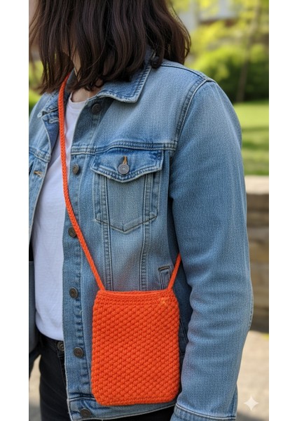 El Yapımıturuncu Örgü Telefon Çantası, Handmade Tasarım Çanta-El Örgüsü Kadın Cep Telefonu Çantası fiyatları