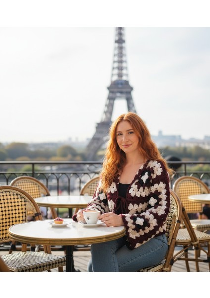 Kısa Kesim Bordo Koton Iplik Motifli Bolero Hırka-Bordo Siyah Krem Renginde Bağlamalı El Örgüsü Kısa Bolero fırsatları