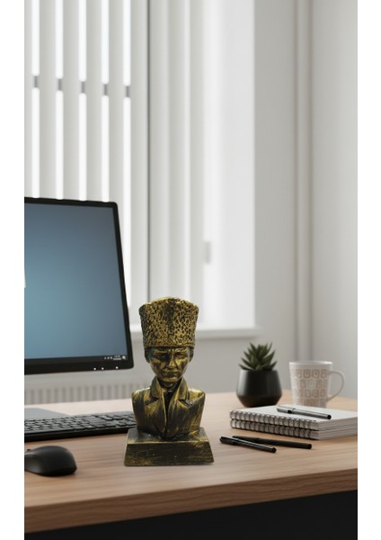 El Yapımı Bronz Görünümlü Atatürk Büstü – Dekoratif Masa Üstü ve Ofis Objesi 15*8