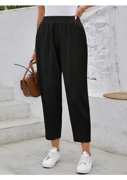 Kadın Yüksek Bel Yandan Cepli Düğme Detaylı Geniş Kesim Ithal Krep Pantolon fiyatları