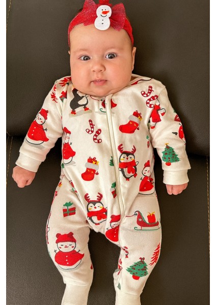 0–3 Ay Bebek Yılbaşı Tulum ve saç bandı Seti-Kız bebek Yeniyıl zıbın-Noel temalı zıbın