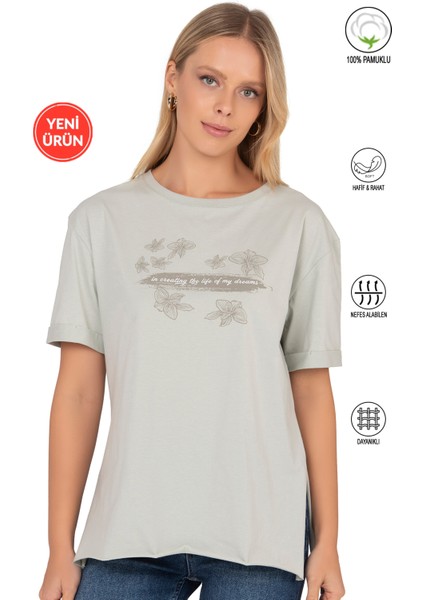 Özkan 27599 Kadın %100 Pamuklu Likrasız Süprem Penye Kumaş Bisiklet Yaka Kısa Kollu T-Shirt