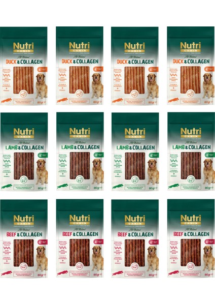 3 Çeşit Karma Kolajenli Tahılsız Köpek Et Ödülü 80 Gr. x 12 Adet