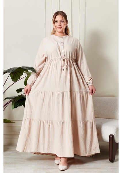 Kadın Büyük Beden Gofre Kumaş Elbise fırsatları