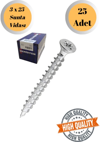 Meridyen 3X25 Sunta Vidası Sivri Uçlu Ahşap Tahta Ağaç Mobilya Ayak Kulp Vidası 25 Adet