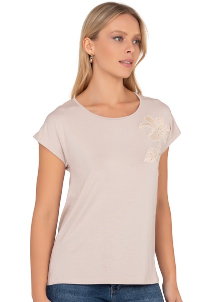 Özkan 27468 Kadın Premium Kumaş Önü Baskılı Likralı Örme Bluz fırsatları