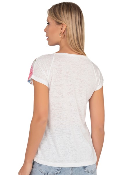 Özkan 25792 Kadın Viskon Premium Kumaş Kısa Kollu Örme Bluz Önü Baskılı Likralı fiyatları