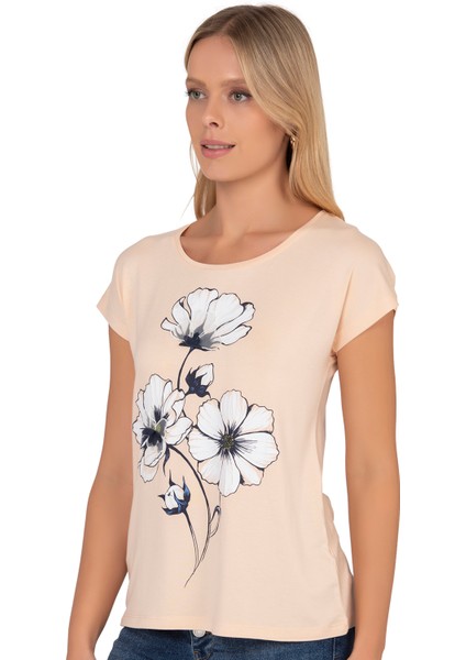 Özkan 26533 Kadın Vorteks Viskon Premium Kumaş Önü Çiçek Baskılı Kısa Kollu Örme Bluz modelleri