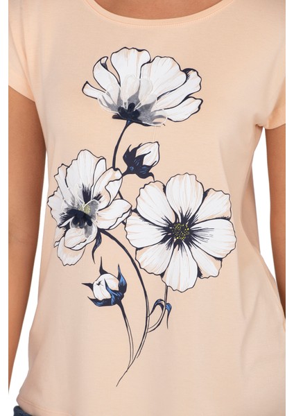 Özkan 26533 Kadın Vorteks Viskon Premium Kumaş Önü Çiçek Baskılı Kısa Kollu Örme Bluz indirimleri