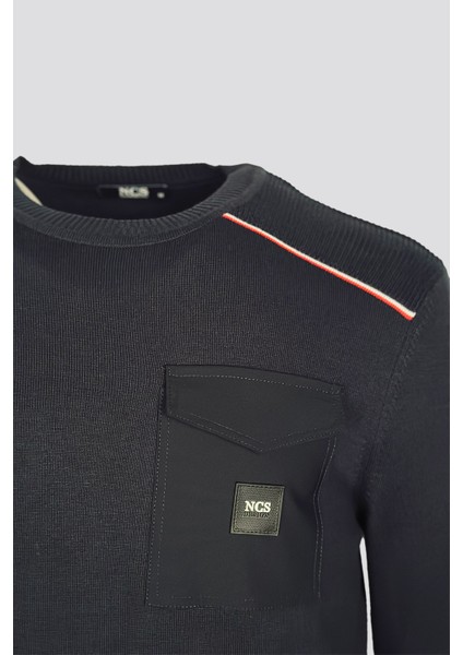 Erkek Triko Bisiklet Yaka Cep Detaylı Lacivert 3753 fiyatları