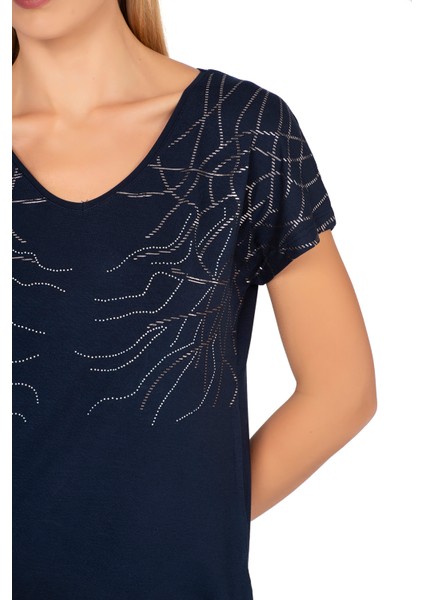 Özkan 25908 Kadın Vorteks Viskon Premium Kumaş Taş Detaylı Likralı Kısa Kollu Örme Bluz indirimleri