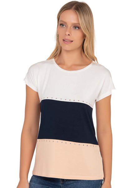 Özkan 25874 Kadın Vorteks Viskon Premium Kumaş Taş Detaylı Kısa Kollu Örme Bluz modelleri