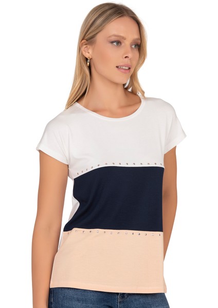 Özkan 25874 Kadın Vorteks Viskon Premium Kumaş Taş Detaylı Kısa Kollu Örme Bluz fırsatları