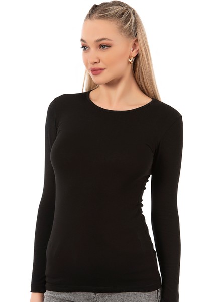 Özkan 26553 Kadın %95 Pamuklu Süprem Likralı Esnek Rahat Bisiklet Yaka Uzun Kollu Bluz modelleri