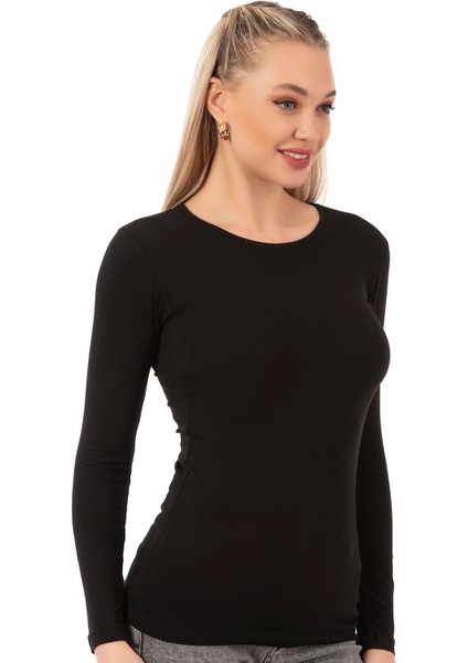 Özkan 26553 Kadın %95 Pamuklu Süprem Likralı Esnek Rahat Bisiklet Yaka Uzun Kollu Bluz fırsatları