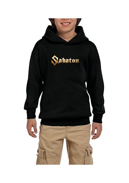 Sabaton Logo Gold Siyah Çocuk Kapşonlu Sweatshirt