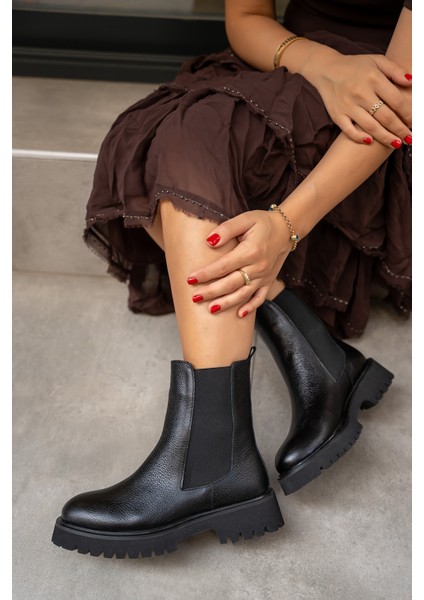 Audrey Siyah Lastikli Hakiki Deri Bot fiyatları