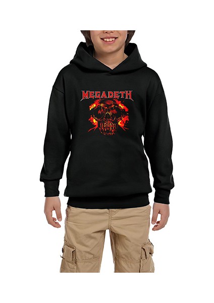 Megadeth Burn Skull Siyah Çocuk Kapşonlu Sweatshirt