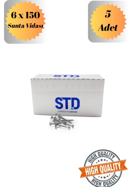 Std 6X150 Sunta Vidası Sivri Uçlu Ahşap Tahta Ağaç Mobilya Ayak Kulp Vidası 5 Adet