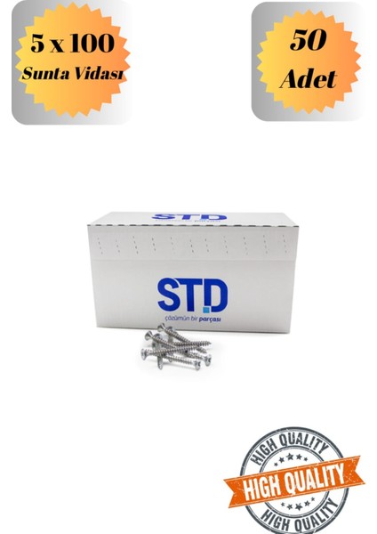 Std 5X100 Sunta Vidası Sivri Uçlu Ahşap Tahta Ağaç Mobilya Ayak Kulp Vidası 50 Adet