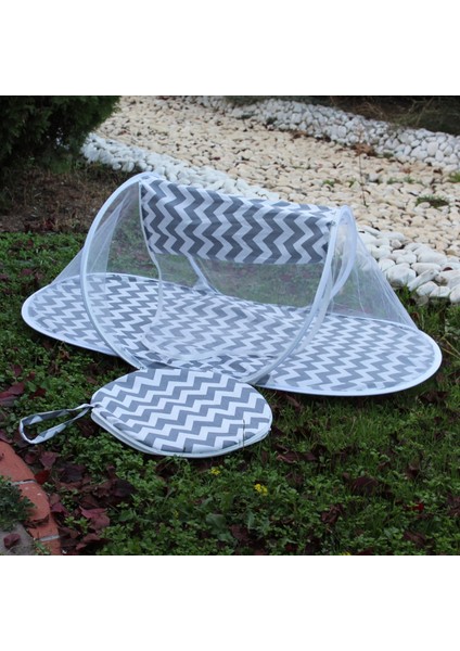 Çantalı Katlanabilir Bebek Cibinlik Gölgelik Çadırı 60X120 cm Gri Zigzag Desenli Sinek ve Haşere Koruma fiyatları