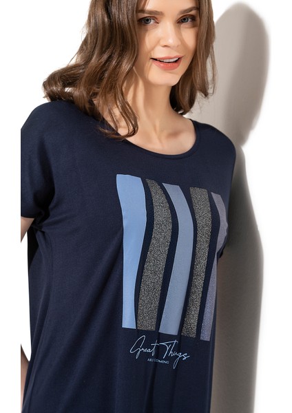 Özkan 26999 Kadın Premium Kumaş Önü Baskılı Likralı Yırtmaç Detaylı Örme Bluz indirimleri