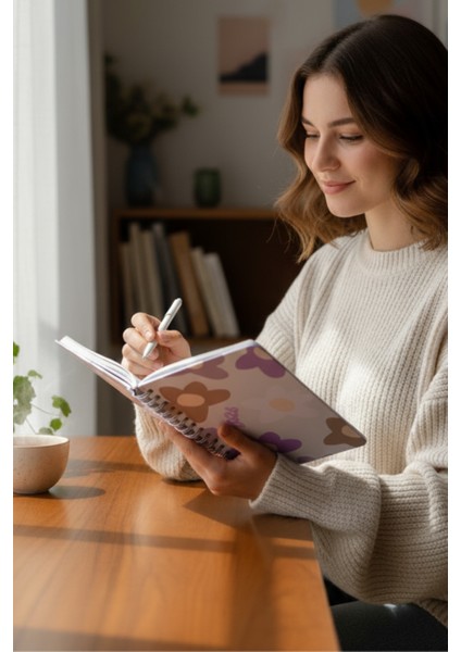 Isim Yazılabilir 2026 Haftalık Ajandası - El Yapımı, 2 Sayfa Stickerlı, Çiçekli