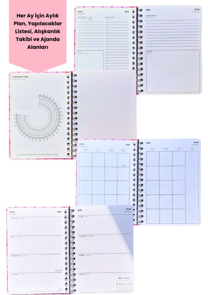 Isim Yazılabilir 2026 Haftalık Ajandası - El Yapımı, 2 Sayfa Stickerlı, Çiçekli