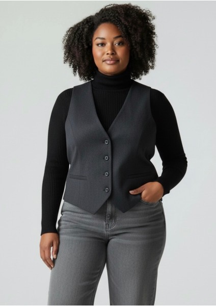 Büyük Beden Gri Astarlı Klasik Yelek