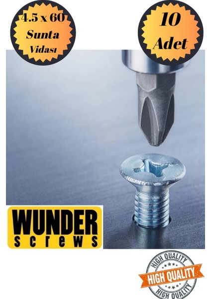 Wunder 4,5X60 Sunta Vidası Sivri Uçlu Ahşap Tahta Ağaç Mobilya Ayak Kulp Vidası 10 Adet
