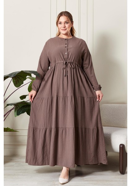 Kadın Büyük Beden Gofre Kumaş Elbise fırsatları