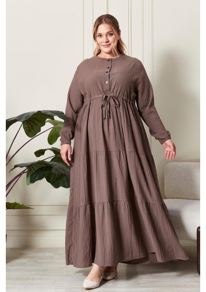 Kadın Büyük Beden Gofre Kumaş Elbise indirimleri