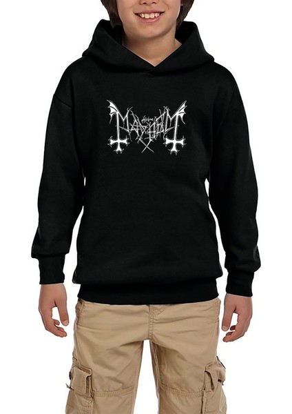 Mayhem Logo Siyah Çocuk Kapşonlu Sweatshirt