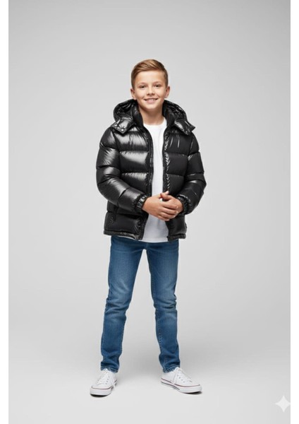Erkek Çocuk Kapüşonlu Cepli Parlak Şişme Mont fiyatları
