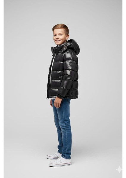 Erkek Çocuk Kapüşonlu Cepli Parlak Şişme Mont indirimleri